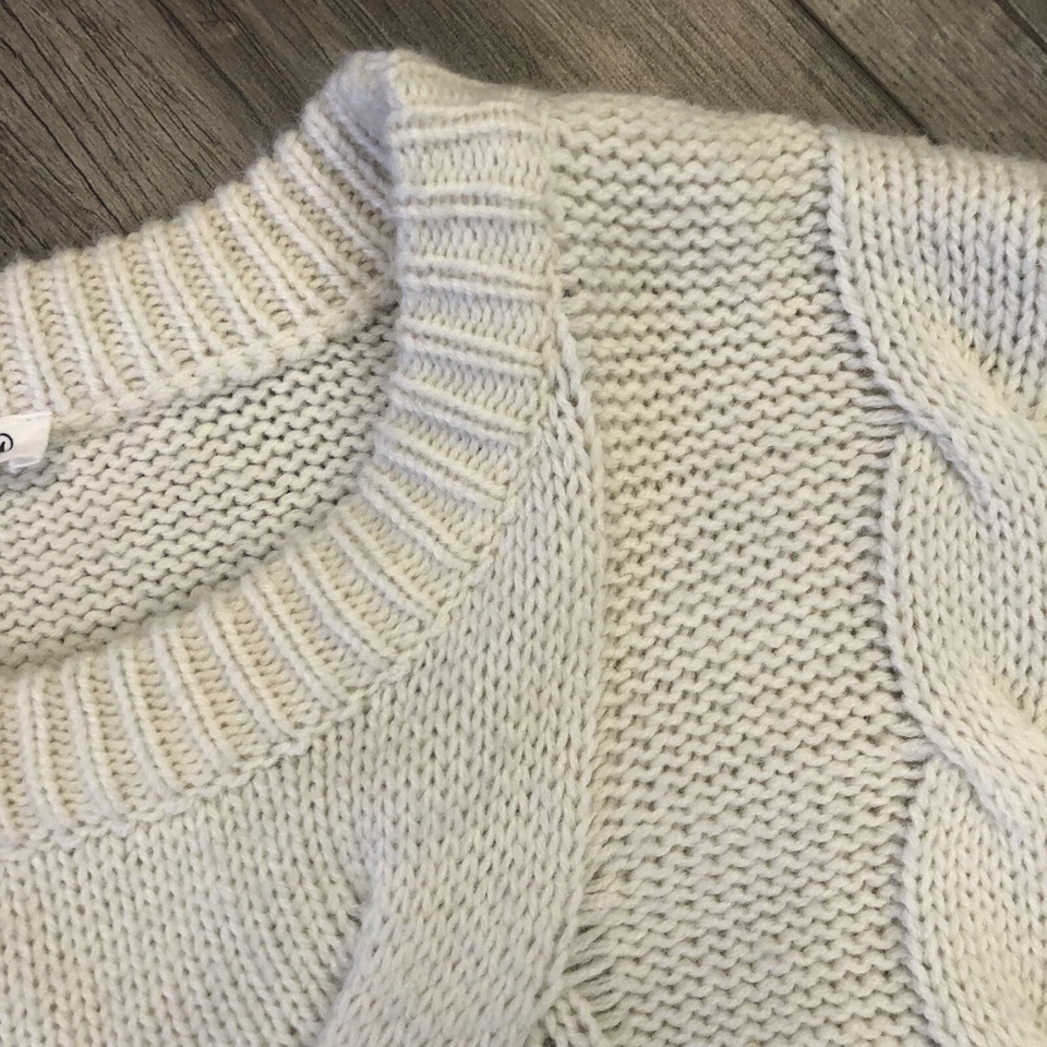 Vestido 12th Tribe Peggy M creme robusto malha de cabo gola redonda mangas compridas listras - Imagem 4 de 4