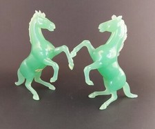 Green Horse Figurines Lucite Faux Jade Pair 1950s Hong Kong