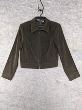 Vtg Rebecca Thomas Jacket Womens Medium Green Faux Suede Full Zip Shoulder Pads
