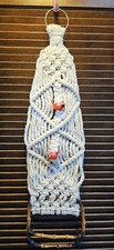 Vintage Macrame Towel Holder Birds And Bamboo Handles, Retro Wall Art