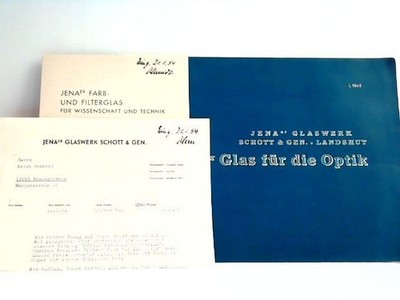 Jenaer Glas für die Optik. Liste 1949. Schott, Jenaer Glaswerk: