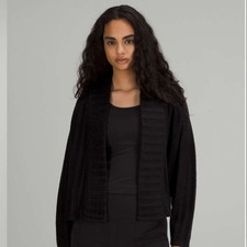 Lululemon Women  s S Twin Rib Wrap Sweater Black Chunky Oversized Wool Blend Cozy