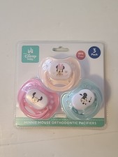 Disney Baby Girl Minnie Mouse Pink Ortho Pacifiers Binkys Soothers w Holders NEW