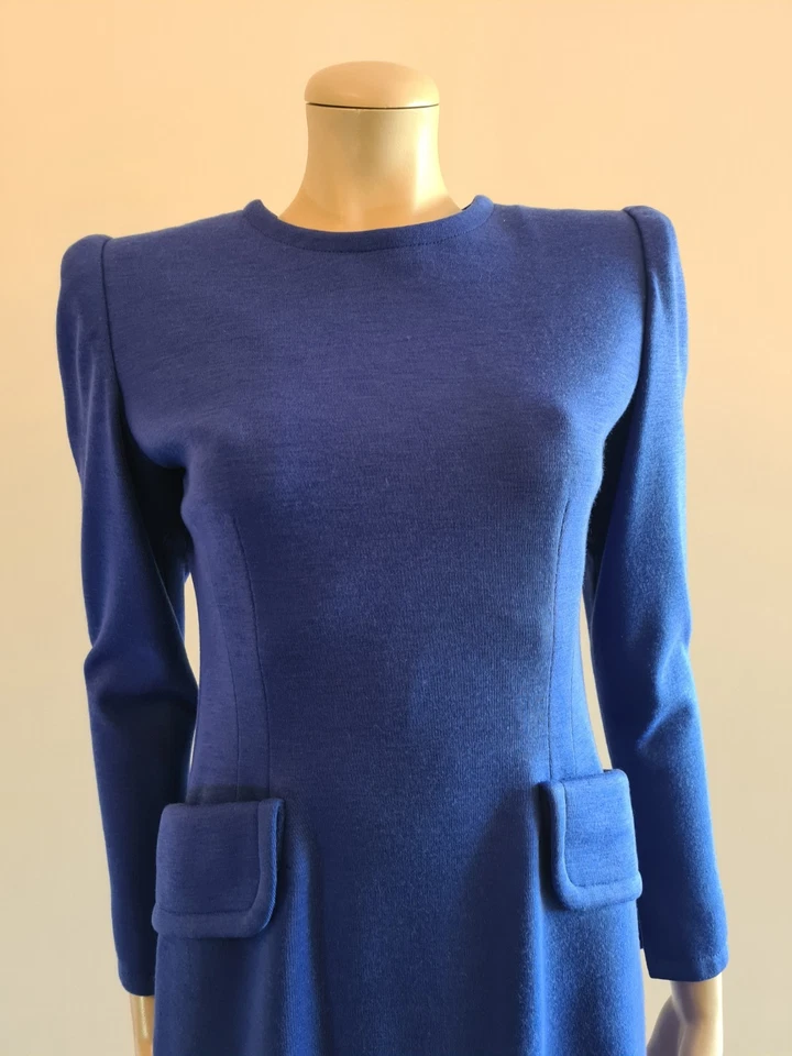 GIVENCHY vintage, robe laine bleu roi, Haute Couture, taille S/M - Photo 4/4