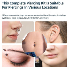 153Pcs Piercing Kit: 12G, 14G, 16G, 20G Needles 316L Stainless Steel Jewelr...