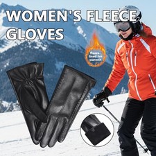 Leather Gloves Women's Winter Fleece Thickened Warm Touch Screen Windproof H7B4