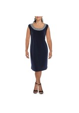 R M Richards Womens Navy Knit Metallic Cocktail Shift Dress Plus 20W