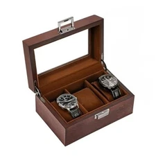  Wooden Watch Box for Men, 3 Slot Watch Display Case with Glass 3-Slot Espresso