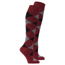 Women's Wine Argyle Knee High Socks