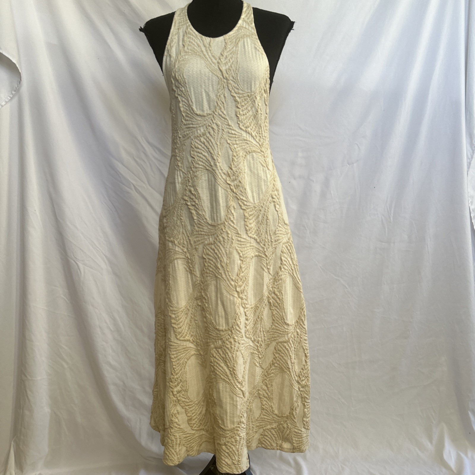 Zara Women’s Cream Sleeveless Knit Halter Midi Dress Size Medium