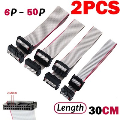 2Pack Female to Female 2.54mm-Pitch IDC 6-50Pin Flat Ribbon Cable 30CM
