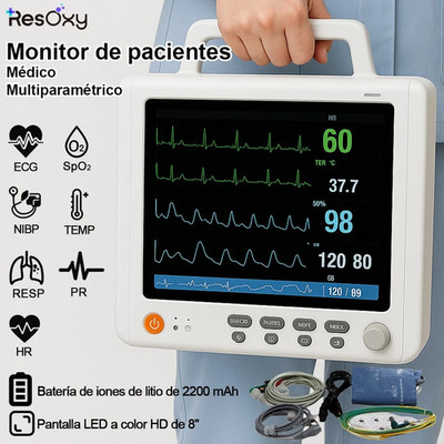 8'' Handheld Portable Patient Monitor Vital Signs ECG TEMP Multi-parameter