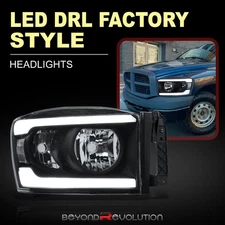 For 2006-2008 Ram 1500 LED DRL Head Lamp Lights Upgrade Left+Right Black Housing