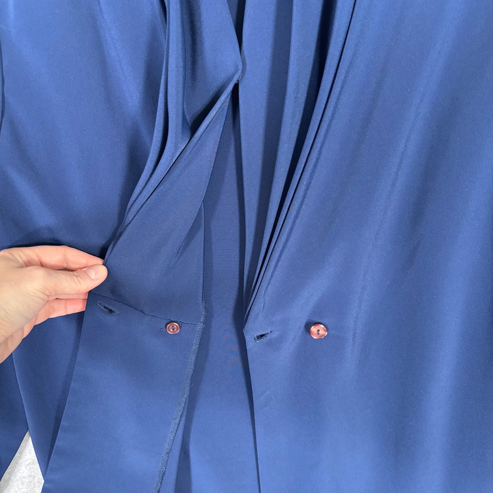 SAINT LAURENT Top Yves St Clair vintage anni 90 piccolo blu navy avvolgente drappeggio glam tuta tranquilla carriera chiesa