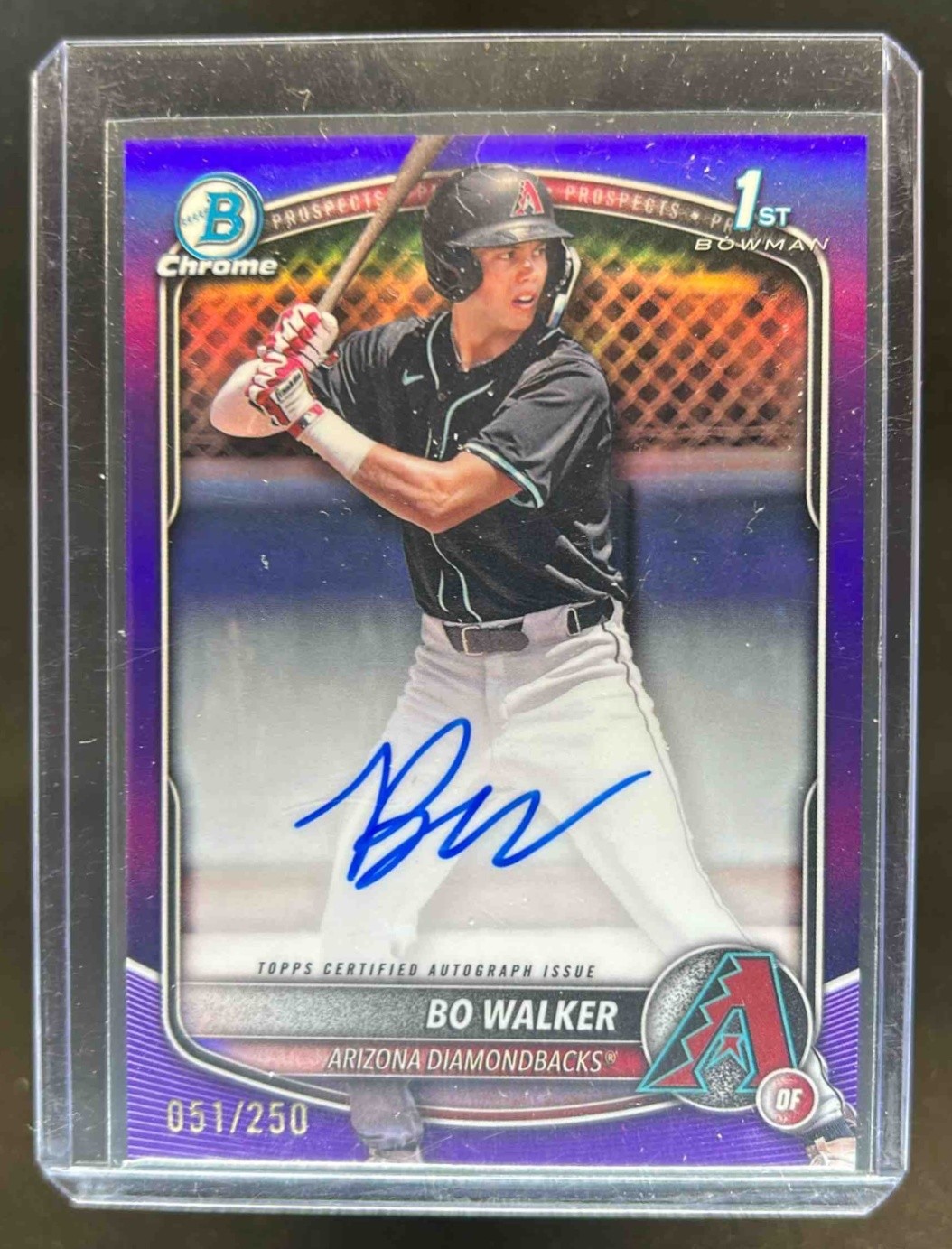 2025 Bowman Bo Walker Chrome Auto Purple Refractor 1st Prospect #51/250