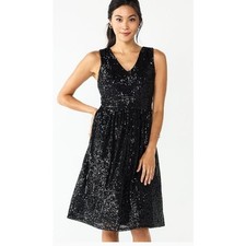 DRAPER JAMES Sleeveless Sequined Shimmer A Line flare Black Evening mini Dress 2