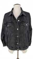 H&M Divided Women’s Black Denim Jacket Oversized 24” Pit to Pit Button Up Casual