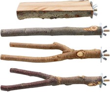   BILLIOTEAM 4-Pack Natural Wood Bird Perch Stand  Swing Toys for Small Parrots  