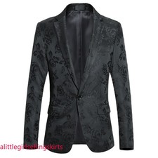 Men Floral Jacquard Suit Jacket Dress Formal Coat Dinner Stage Blazer Costume