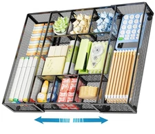 Expandable Desk Drawer Organizer, Mesh Drawer Organizer Tray with 10 Adjustab...