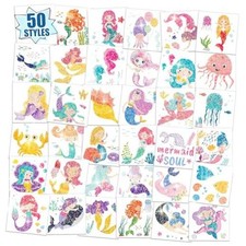 50 sheets Mermaid Glitter Temporary Tattoos for Kids Mermaids