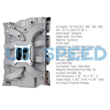 New Aluminum Dual Plane Intake Manifold For Ford Fe 360 390 406 410 427 428