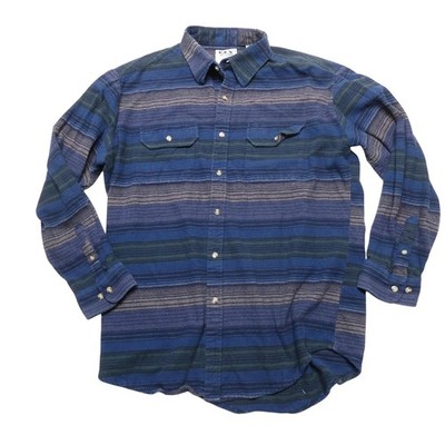 Ely Cattleman Shirt Mens Large Blue Stripe Long Sleeve Flannel Western Snap