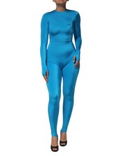 Dolce & Gabbana Blue Nylon Crew Neck Bodycon Jumpsuit Women's Dress Authentic