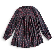 Free People Flowers "In Her Hair" Black Floral Mini Dress Tunic Blouse Women's M
