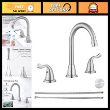 Brushed Nickel 8" Widespread Bathroom Sink Faucet - 3 Hole Double Lever Mixer Ta