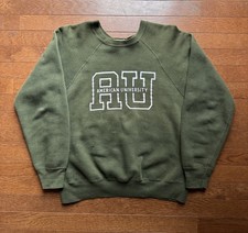 Faded Olive 1960  s American University Champion Running Man Flock Sweatshirt M