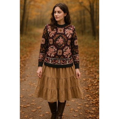 Express Tricot Handknitted Sweater Artsy S Floral Patchwork Vintage Cottagecore