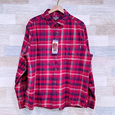 Eddie Bauer Bristol Flannel Shirt Red Plaid Long Sleeve Casual Work Mens XXL 2XL