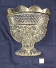 Anchor Hocking 60s Wexford Glass Pedestal Compote Serving Bowl 8x7” silver trim