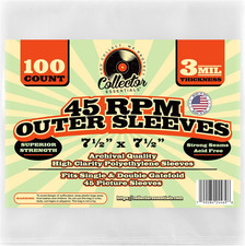 100 Vinyl 45 RPM 7" Record Poly Outer Sleeves 3 Mil Thick - Clear USA Made Polye
