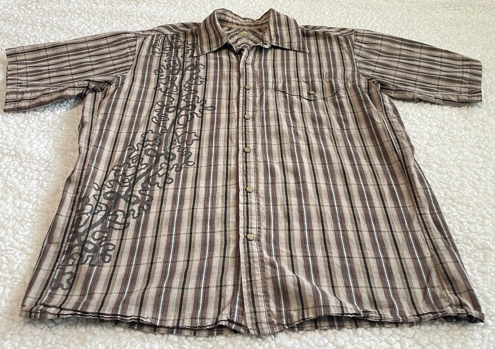 Mountain Hardwear Plaid Hiking Mens Short Sleeve Button Snap Shirt Brown Large