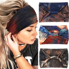 Boho Wide Headbands for Women Tie Dye Head Wrap No Slip Thick Bandeau Set 6