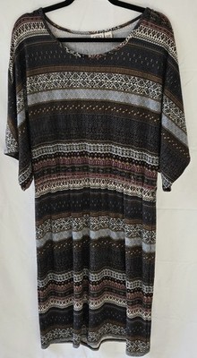 Cato Women s Plus Shift Dress 14/16W Geometric Short Sleeve Knee Length