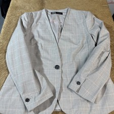 Zara Plaid Pattern One Button Blazer Jacket Women's Size 12