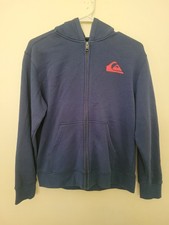 New Quiksilver Navy Zip Full Hoodie Jacket Youth Fleece Boys M 12 Surf Skate