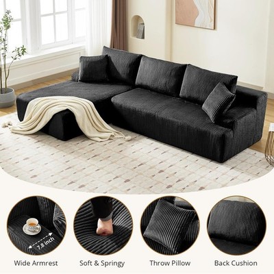 106'' Boneless Sofa L Shaped Sectional Cloud Couch with Right Chaise ,Modern Sofa