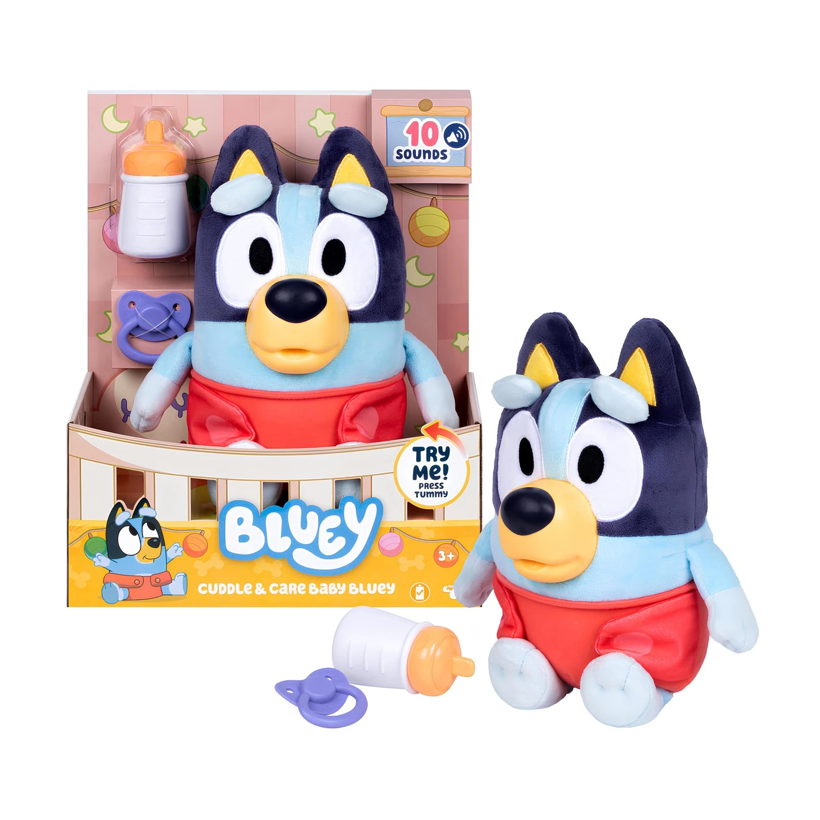 Bluey Baby verwöhnt und pflegt, füttert und beruhigt Baby, elektronisches Plüsch