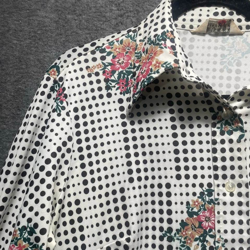 Vintage Sears Perma Prest Womens Top Button Front Floral Disco 60s Blouse Shirt - Image 3 of 4