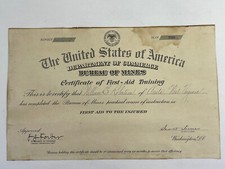 1930 Arista West Virginia Bureau of Mines First Aid Training Certificate Coal
