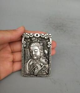 Collection Tibetan silver hand carved Manjusri bodhisattva amulet pendant 