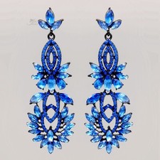 Elegant Blue Crystal Rhinestone Statement Chandelier Dangle Earrings Prom 471