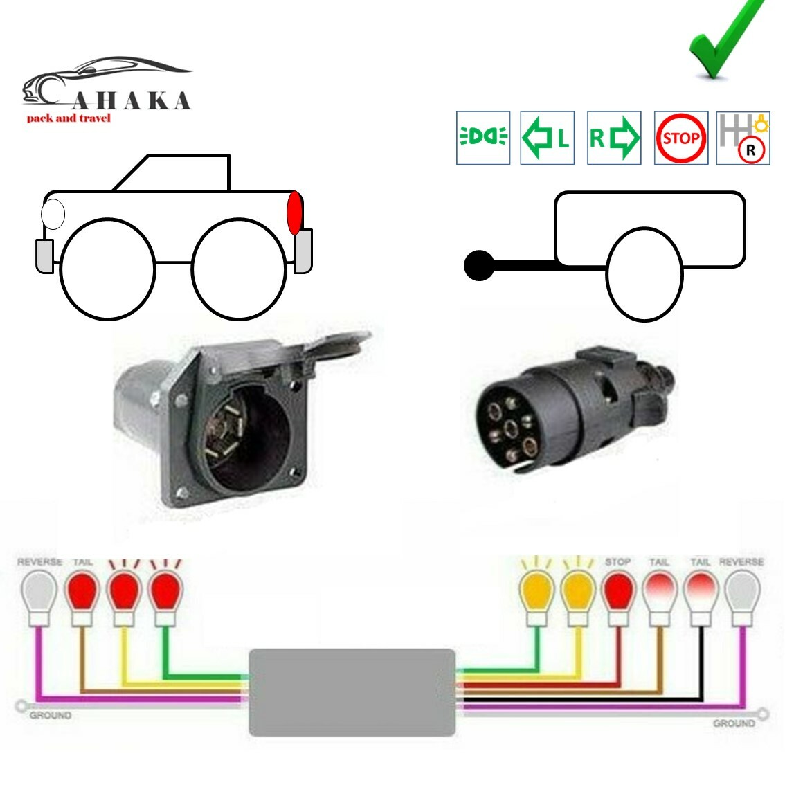 7 Way Trailer Light Diagram 3ft 10 14 AWG 7 Way Trailer Plug Extension