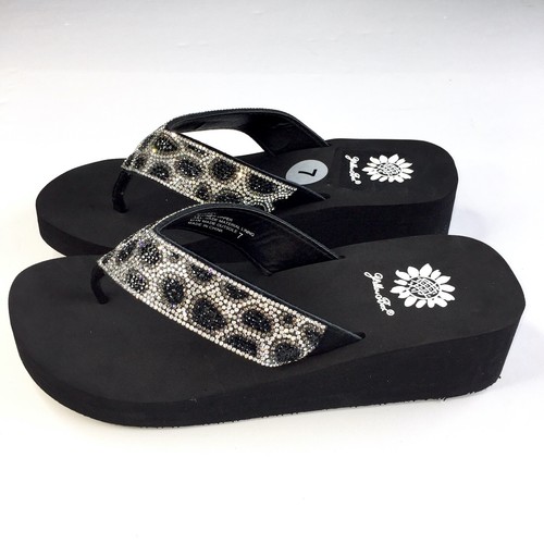 Yellow Box Surrey Flip Flops Leopard Rhinestone Sparkle Sandals Black Clear Gray - Picture 5 of 12