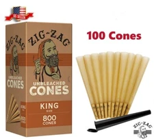 Zig-Zag® Unbleached Paper Cones King Size 100 Pack &  Tube Free US