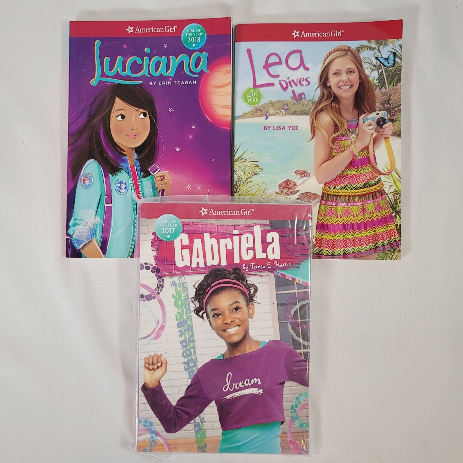 American Girl 3 GOTY Books: 2018 Meet Luciana, 2017 Gabriela, 2016 Lea Dives In